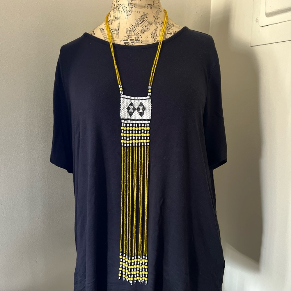 Zulu Beaded Scarf Necklace Yellow  Black White